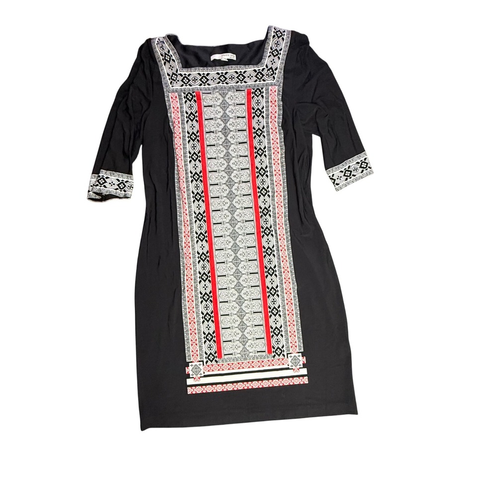 Studio One New‎ York Dress - Black, Red, White, Geometric, Elbow Sleeve
